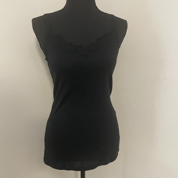 VTG MOSSIMO Y2K Lace Trim Tank Top Womens Sz L Black Whimsigoth Grunge Layering - Picture 1 of 7